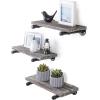 MyGift Wood Floating Shelves, Torched Wood Wall Shelf for Bedroom with Industrial Metal Pipe Brackets, Set of 3