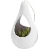 Set of 2 White Ceramic Hanging Teardrop Shaped Planters for Succulent Air Plants with Twine Rope