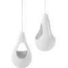 Set of 2 White Ceramic Hanging Teardrop Shaped Planters for Succulent Air Plants with Twine Rope