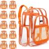 17 Inch Clear PVC Backpack with Green Trim and 5 Zipper Compartments, Transparent School Bookbag for Boys Girls, Travel or Work Bag for Men Women(Orange (Pack of 10))