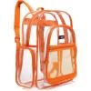 17 Inch Clear PVC Backpack with Green Trim and 5 Zipper Compartments, Transparent School Bookbag for Boys Girls, Travel or Work Bag for Men Women(Orange)