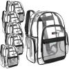17 Inch Clear PVC Backpack with Purple Trim and 5 Zipper Compartments, Transparent School Bookbag for Boys Girls, Travel or Work Bag for Men Women(Black (Set of 20))