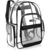 17 Inch Clear PVC Backpack with Purple Trim and 5 Zipper Compartments, Transparent School Bookbag for Boys Girls, Travel or Work Bag for Men Women(Black)