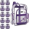 17 Inch Clear PVC Backpack with Purple Trim and 5 Zipper Compartments, Transparent School Bookbag for Boys Girls, Travel or Work Bag for Men Women(Purple (Set of 10))