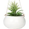 Mediterranean Style Round White Ceramic Hanging 7 inch Planter Pot with Jute Twine String