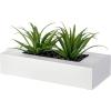 MyGift 10 Inch Fake Grass Artificial Plants in Rectangular Black Wood Planter – Faux Plants Indoor for Tabletop Centerpiece Décor(White)