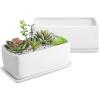 MyGift 10 Inch Modern Unglazed White Ceramic Indoor Plant Pot with Drainage Hole, Rectangular Succulent Planter Window Box with Removable Saucer, 1 Pack(10 inch – 2 Pack)