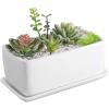 MyGift 10 Inch Modern Unglazed White Ceramic Indoor Plant Pot with Drainage Hole, Rectangular Succulent Planter Window Box with Removable Saucer, 1 Pack(10 inch – 1 Pack)