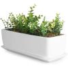 MyGift 10 Inch Modern Unglazed White Ceramic Indoor Plant Pot with Drainage Hole, Rectangular Succulent Planter Window Box with Removable Saucer, 1 Pack(14 inch – 1 Pack)