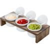 MyGift 10 Piece Condiment Pot Serving Set Includes Premium Solid Bamboo Wood Raised Display Server Tray and 3 Ceramic Ramekin Dip Bowls with Lids and Spoons(Acacia)