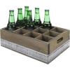 MyGift 12-Slot Rustic Brown Wooden Beer Carrier, Beer Gifts for Men – Crate Style Bottle Beverage Caddy Storage Box with Galvanized Metal Accent