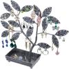 MyGift 14-Inch Modern Bronze Jewelry Organizer Tree with Bird Nest – Holds 48 Earrings, Necklace & Bracelet Stand, Metal Tabletop Display for Rings, Trinkets – Decorative Storage for Home Décor(Silver Metal)