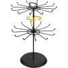 MyGift 2 Tier Black Metal Rotating Necklace and Bracelet Organizer Jewelry Stand with 24 Hooks, Multipurpose Accessory and Keychain Spinning Display Rack with Top Handle Card Holder(Black)