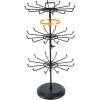 MyGift 2 Tier Black Metal Rotating Necklace and Bracelet Organizer Jewelry Stand with 24 Hooks, Multipurpose Accessory and Keychain Spinning Display Rack with Top Handle Card Holder(Black (3 Tier))