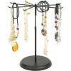 MyGift 2 Tier Black Metal Rotating Necklace and Bracelet Organizer Jewelry Stand with 24 Hooks, Multipurpose Accessory and Keychain Spinning Display Rack with Top Handle Card Holder(Black (1 Tier))
