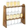 MyGift 2 Tier Rustic Premium Solid Acacia Wood Champagne Flute Glass Holder Stand, Tabletop Party Stemware Hanging Display Rack with 10 Slots, fits up to 9 Inch Glasses(Acacia Wood)