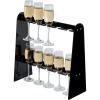 MyGift 2 Tier Rustic Premium Solid Acacia Wood Champagne Flute Glass Holder Stand, Tabletop Party Stemware Hanging Display Rack with 10 Slots, fits up to 9 Inch Glasses(Black Acrylic)