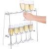 MyGift 2 Tier Rustic Premium Solid Acacia Wood Champagne Flute Glass Holder Stand, Tabletop Party Stemware Hanging Display Rack with 10 Slots, fits up to 9 Inch Glasses(Clear)