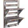 MyGift 2 Tier Wall Mounted Rustic Torched Wood Entryway Shelf with Key Hooks, Decorative Wooden Bathroom Shelving for Toiletries, Hand Towels, Plant Display