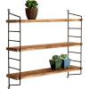 MyGift 23-Inch Modern Floating Shelves Industrial Metal and Rustic Burnt Brown Wood Adjustable Wall Mounted 3-Tier Display Shelf Unit Rack