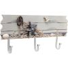 MyGift 3 Hook Coastal Style Wall Mounted Entryway Coat Rack, Decorative Nautical Beach Starfish and Seashell Theme Wood Panel with White Metal Jacket Hanging Hooks