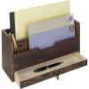 MyGift 3 Slot Rustic Coffee Brown Wood Office Desk File Organizer Holder, Desktop Mail Letter Sorter Tray Document Holder with Pull-Out Storage Drawer