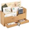 MyGift 3 Slot Rustic Natural Brown Wood Office Desk File Organizer Holder, Desktop Mail Letter Sorter Tray Document Holder with Pull-Out Storage Drawer