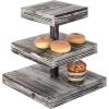 MyGift 3 Tier Rustic Torched Wood Square Cupcake Tower and Cake Stand, Tiered Wooden Dessert Serving Tray, Appetizer Display Riser, Tea Party Table Decor(Torched Wood)