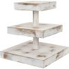 MyGift 3 Tier Rustic Torched Wood Square Cupcake Tower and Cake Stand, Tiered Wooden Dessert Serving Tray, Appetizer Display Riser, Tea Party Table Decor(Whitewashed Wood)