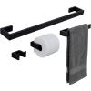MyGift 4 Pc Modern Matte Black Bathroom Hardware Accessory Set, Premium Hotel Series Wall Mounted Commercial Grade Bath Towel Bar, Toilet Paper Holder, Hand Towel Bar, Robe Hook