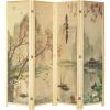 MyGift 4-Panel Folding Bamboo Room Divider Asian-Inspired Cherry Blossom Scene, 6 FT Freestanding Floral Artwork Room Partitioner with Beige Wood Frame(Beige)