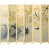 MyGift 6 Panel Large Bamboo Room Divider with Dual Sided Asian Birds Gingko Biloba Tree Sunset Design Print, 6FT Freestanding Artwork Privacy Partition Folding Screen with Beige Solid Wood Frame