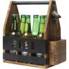 MyGift 6 Slot Rustic Burnt Wood Beer Caddy with Bottle Opener and Cap Catcher and Industrial Black Metal BEER Cutout Design