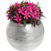 MyGift 7-Inch Round Modern Metallic Gold-Tone Ridged Ceramic Plant Flower Planter Pot, Decorative Bowl Vase