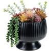 MyGift 8 Inch Round Modern Artificial Succulent Arrangement Potted in Gray Concrete Plant Bowl, Assorted Faux Mini Succulents in a Decorative Planter Pot(Red)