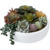 MyGift 8 Inch Round Modern Artificial Succulent Arrangement Potted in Gray Concrete Plant Bowl, Assorted Faux Mini Succulents in a Decorative Planter Pot(White)