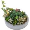 MyGift 8 Inch Round Modern Artificial Succulent Arrangement Potted in Gray Concrete Plant Bowl, Assorted Faux Mini Succulents in a Decorative Planter Pot(Dark Grey)