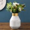 MyGift 8-inch White Marble Pattern Ceramic Tabletop Centerpiece Decor Flower Vase with Gold Rim
