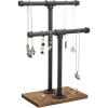 MyGift Adjustable 2-Tier Industrial Jewelry Display Stand – Rustic Metal Pipe & Brown Wood Base for Necklaces, Bracelets, Watches – Home & Boutique Decor (11.75″ H)(Brown)