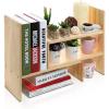 MyGift Adjustable Brown Solid Wood Desktop Storage Organizer Display Shelf Book Rack, Home Office Desk Decor Bookshelf(Beige)