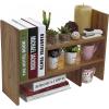 MyGift Adjustable Brown Solid Wood Desktop Storage Organizer Display Shelf Book Rack, Home Office Desk Decor Bookshelf(Brown)
