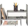 MyGift Adjustable Distressed Gray Solid Wood Desktop Storage Organizer Display Shelf Book Rack, Office Desk Bookshelf