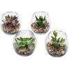 MyGift Assorted Artificial Succulent Fake Plant in Small Clear Glass Display Vases, Set of 4