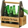MyGift Beer Bottles Caddy with Two-Tone Natural Wood with Top Handle, Side Bottle Opener and Cap Catcher