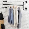 MyGift Black Metal Wall-Mounted Industrial Pipe Design Garment Rack/Hanging Clothes Bar Display
