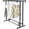 MyGift Black Stainless Steel Freestanding Garment Rack, Heavy Duty Double Rod Clothes Rack Clothing Hanger Stand with Storage Display Shelf(Black)