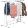 MyGift Black Stainless Steel Freestanding Garment Rack, Heavy Duty Double Rod Clothes Rack Clothing Hanger Stand with Storage Display Shelf(White)