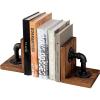 MyGift Book Ends,Bookends for Shelves,Metal Bookends for Heavy Books,Wood Decorative Book Stopper,with Realistic Industrial Pipe Design,Dark Brown Book End for Home Office(Rustic Brown)
