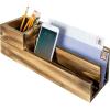 MyGift Burnt Wood Desktop Mail Holder Organizer with Pencil Cup Holder, 3 Compartment Desk Accessories Storage Tray