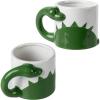MyGift Ceramic Cute Coffee Mugs for Women Children Men with Adorable Turquoise Brontosaurus Dinosaur Cartoon Design(Green)